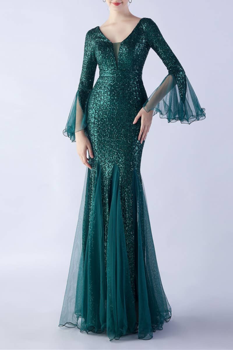 CWDMD3627_WAVY MESH BANQUET STAGE SEQUIN DRESS DRESS LONG