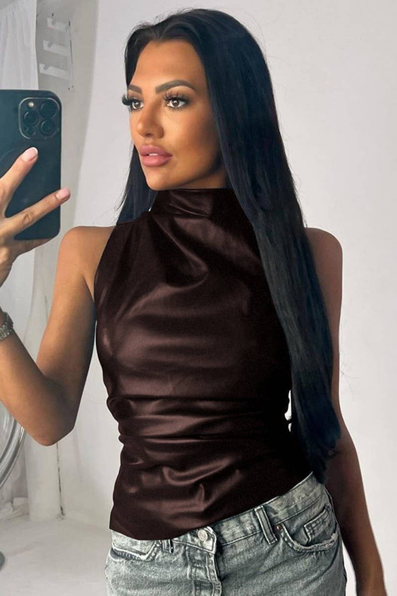 CWTBLSL01040_SLEEVELESS SLIM FIT ASYMMETRICAL LEATHER TOP