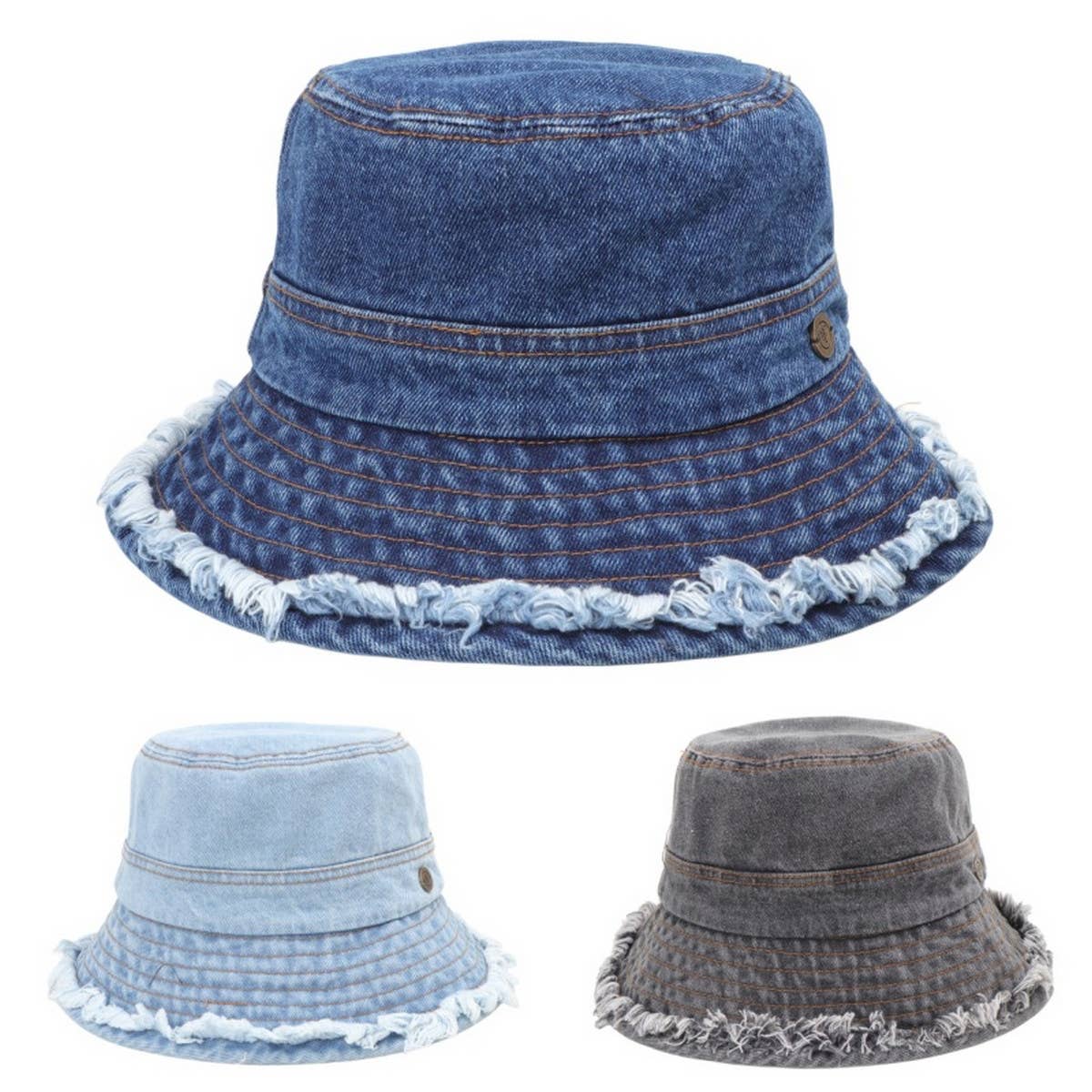 VERSATILE WASHED DISTRESSED DENIM BUCKET HAT_CWAH1539