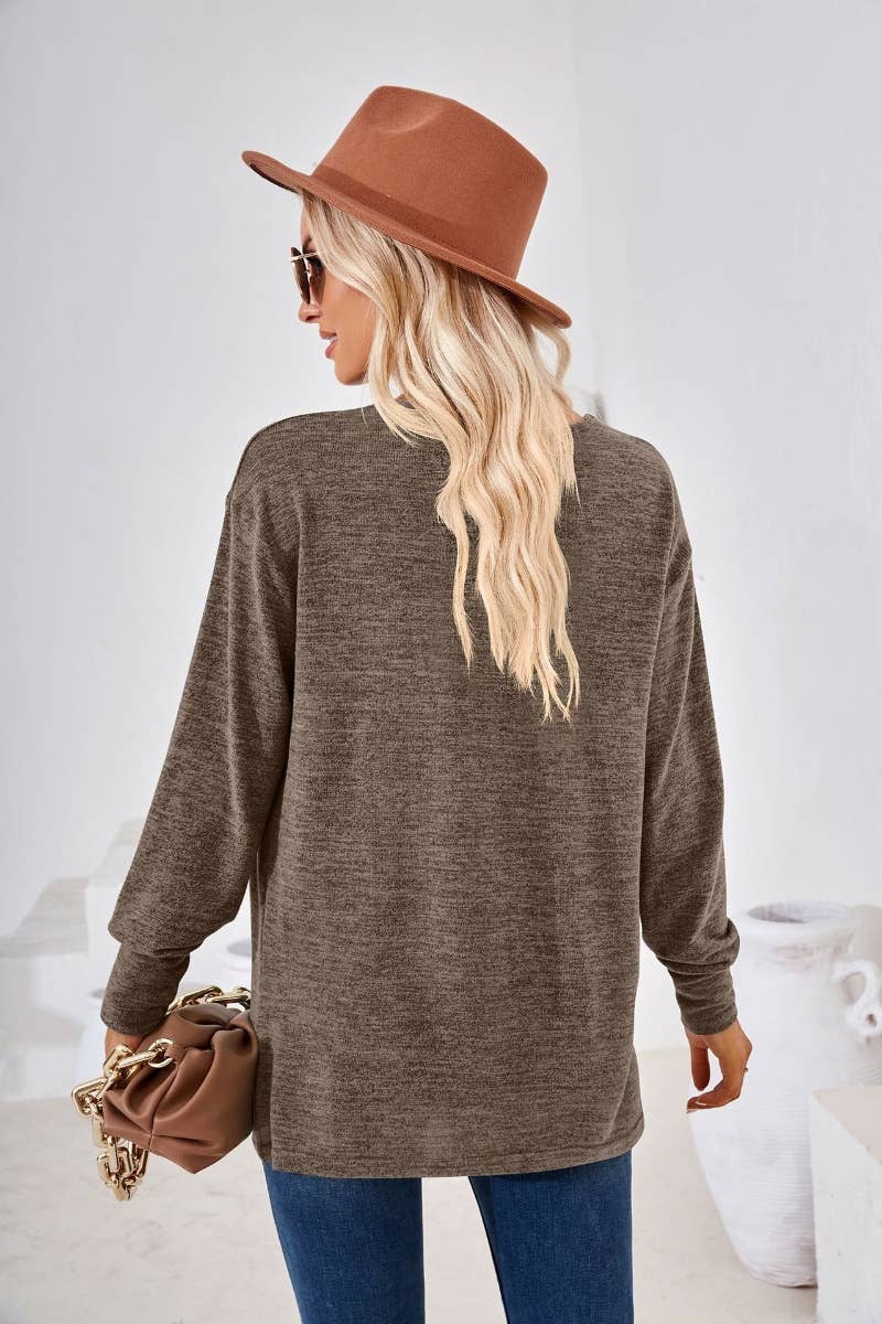 CWTBLL2685_AUTUMN V-NECK LONG SLEEVE SOLID COLOR TOP