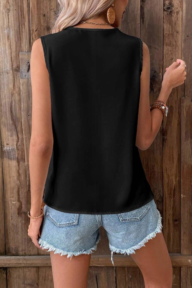 CWTBLSL0248_SUMMER V-NECK LACE SLEEVELESS CASUAL TOP VEST