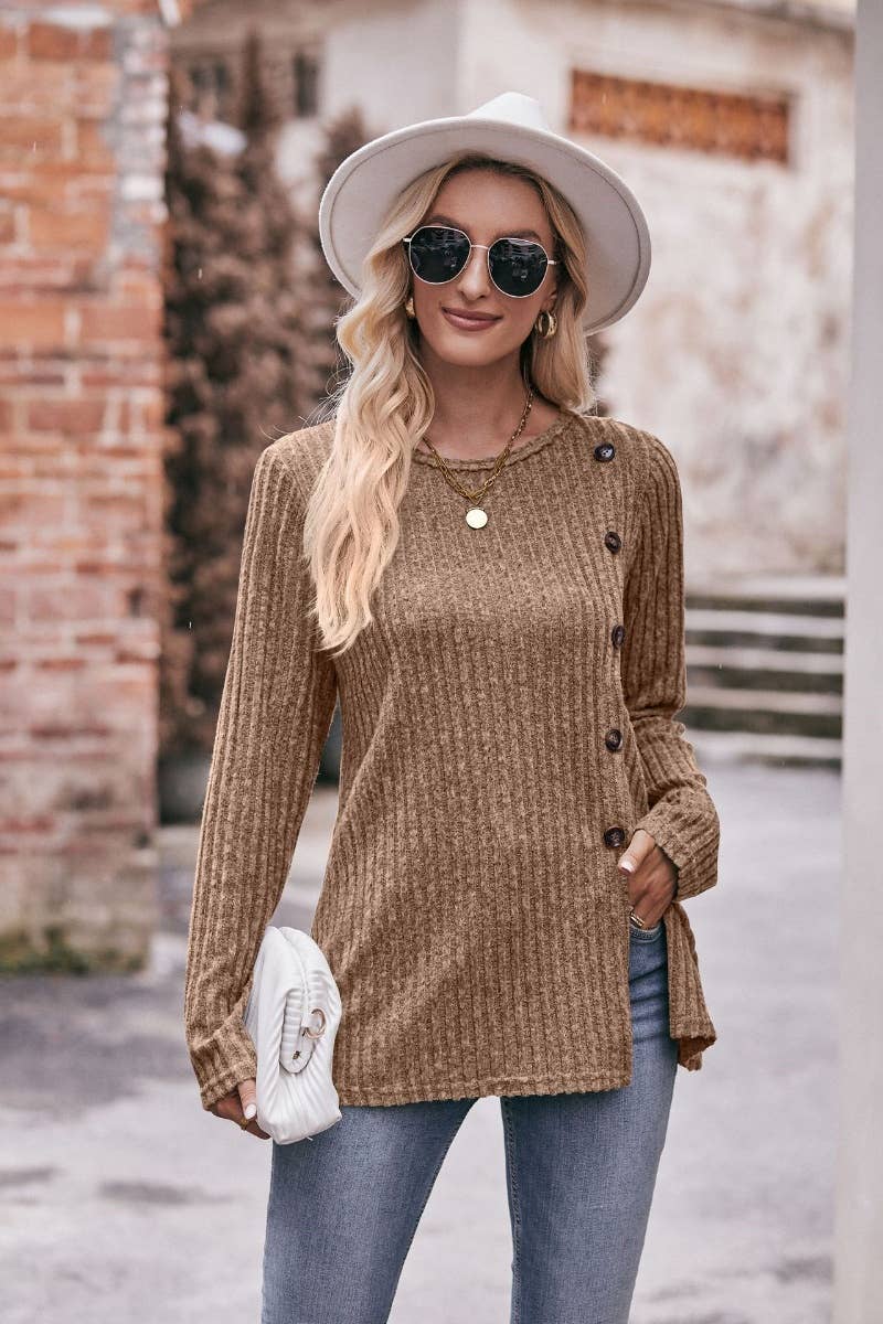 CWOSWL6468_CREW-NECK LONG-SLEEVED SWEATER WITH SPLIT BUTTONS