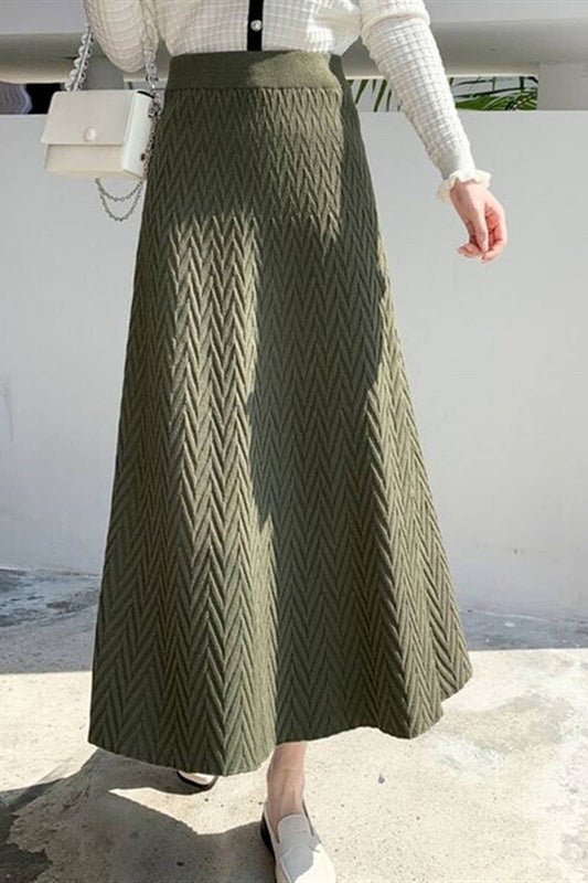 CWBLS0297_SOLID COLOR HIGH WAIST WIDE SWING KNITTED SKIRT