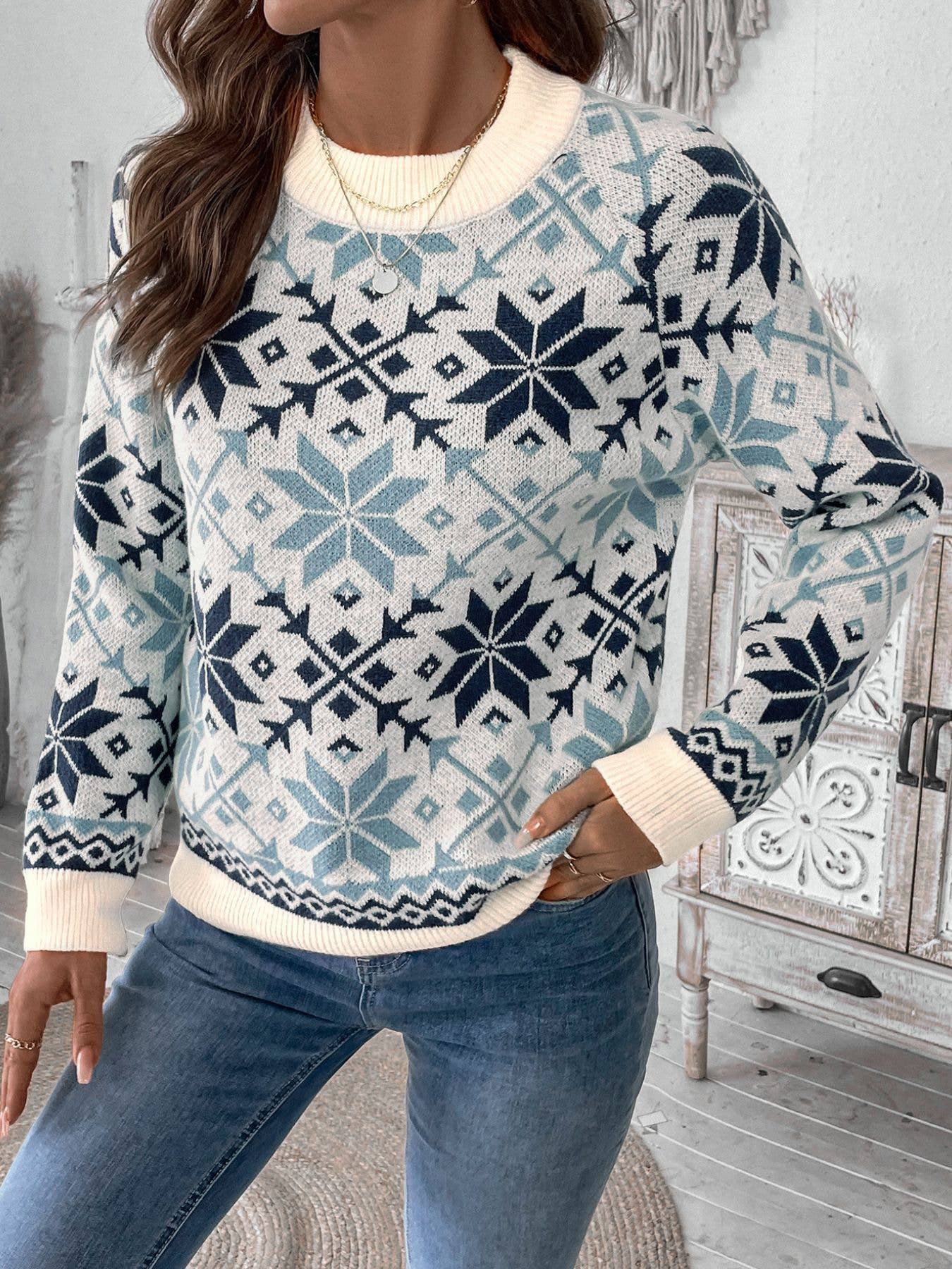 CASUAL FASHION JUMPER DIAMOND JACQUARD SWEATER