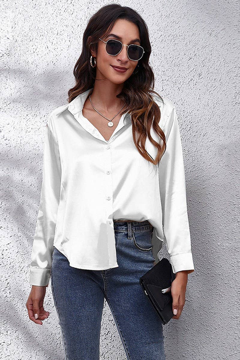 CWTBLL0691_Button Down Silky Satin Long Sleeve Top