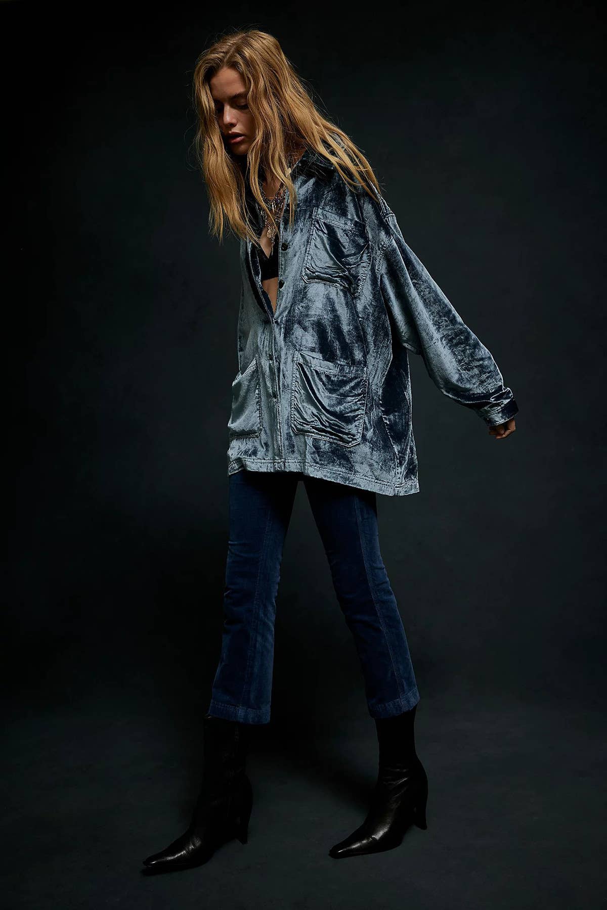 BUTTON-POCKET LOOSE VELVET LONG-SLEEVED SHIRT