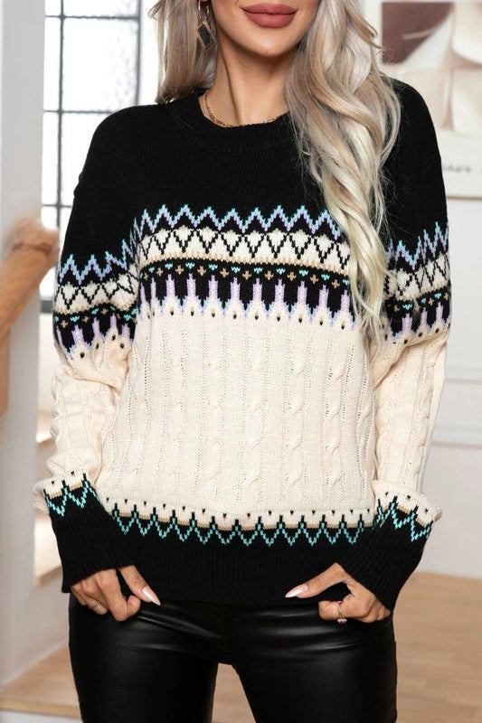 CWOSWL6369_VINTAGE LONG-SLEEVED KNIT PULLOVER SWEATER
