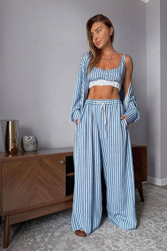CWSPJ0339_PRINTED STRIPED PAJAMAS THREE-PIECE SET