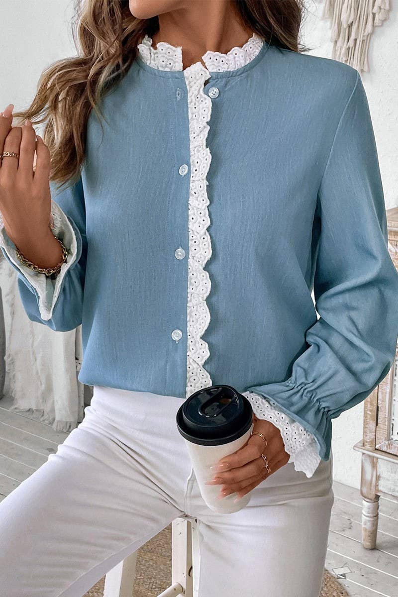 CWTBLL3719_AUTUMN AND WINTER COMMUTER LACE CARDIGAN TOP