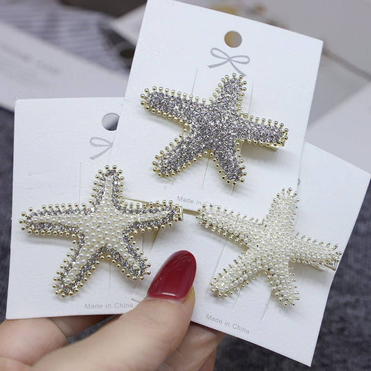PEARL STARFISH HAIRPIN RHINESTONE SIDE CLIP_CWAHA4703