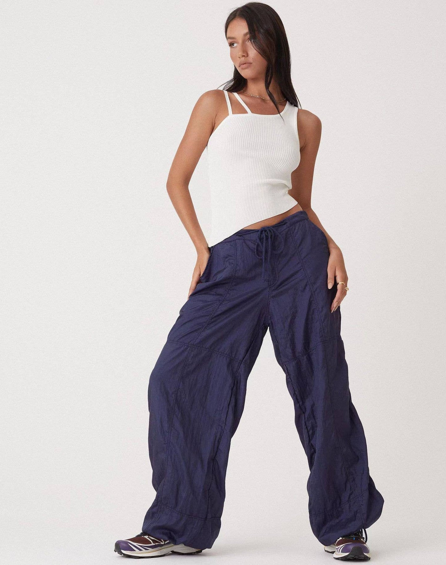 CWBLP1553_COMFORTABLE DRAWSTRING WIDE LEG CASUAL PANTS