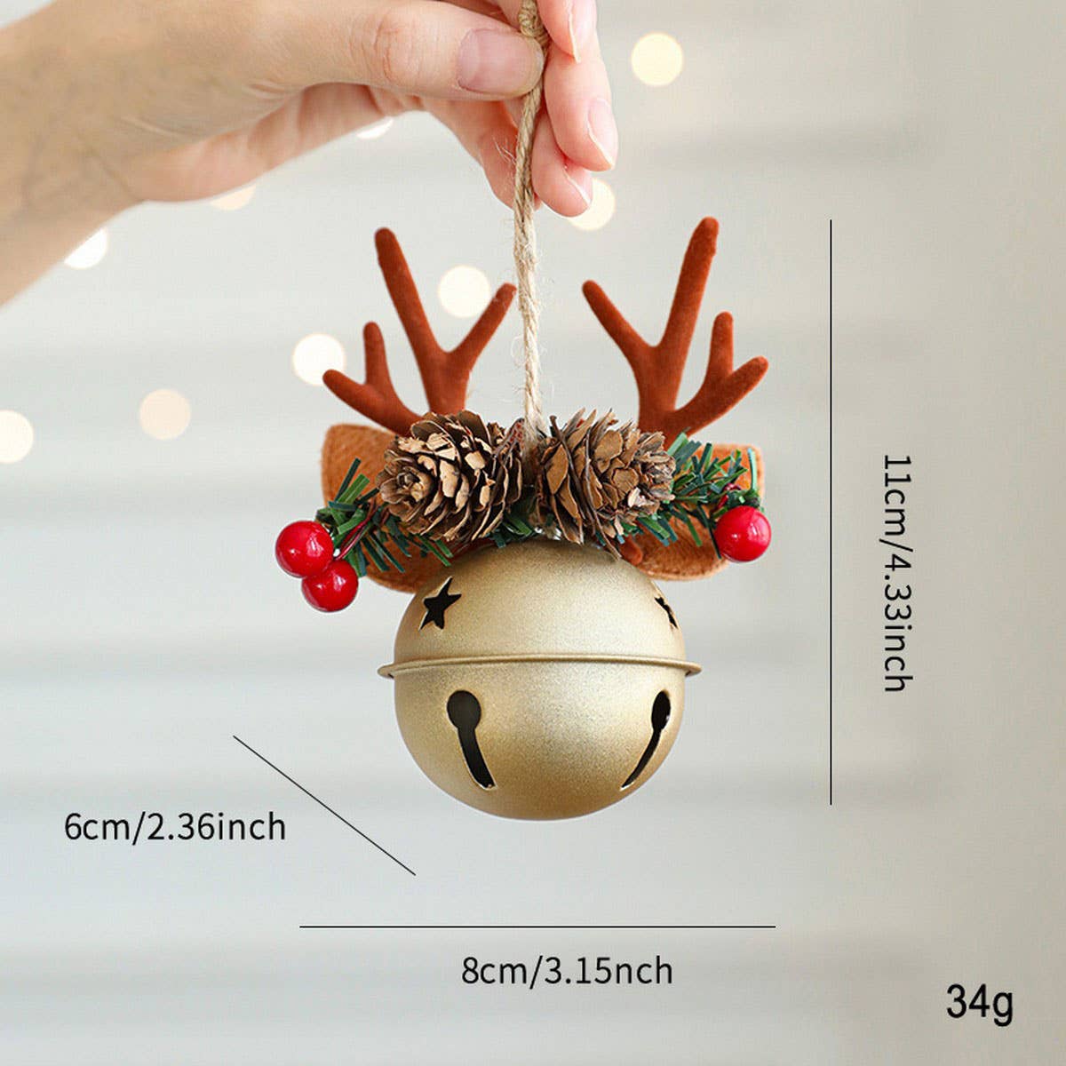 Mixed Christmas Bells Antlers Bows Pinecone Decor