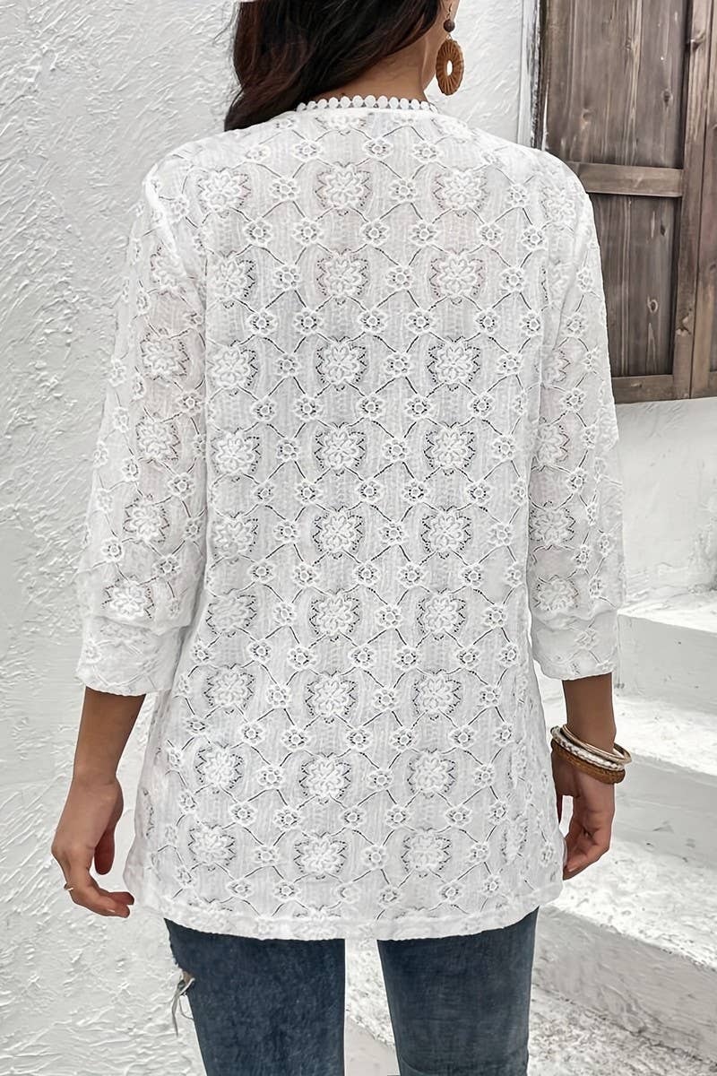 CWOCO1141_SOLID COLOR LACE STITCHING CARDIGAN OUTERWEAR