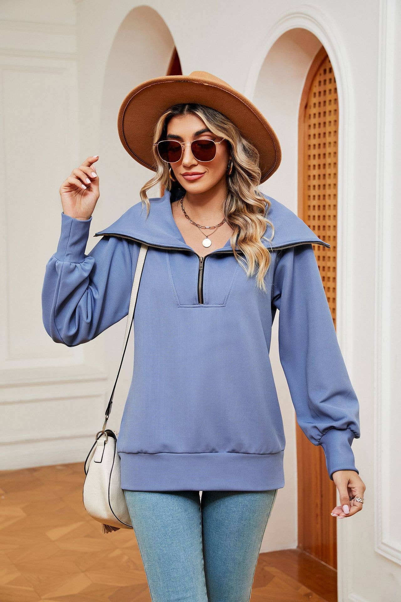 Casual lapel shawl long-sleeved zipper hoodie