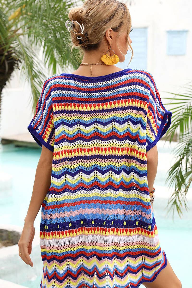 CWTBLS1747_SUMMER COLORFUL HOLLOW BEACH SWIMSUIT COVER UP