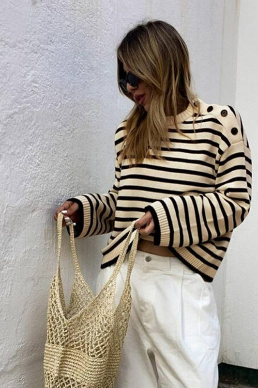 CWOSWL2767_LOOSE-FITTING STRIPED CONTRAST KNIT SWEATER