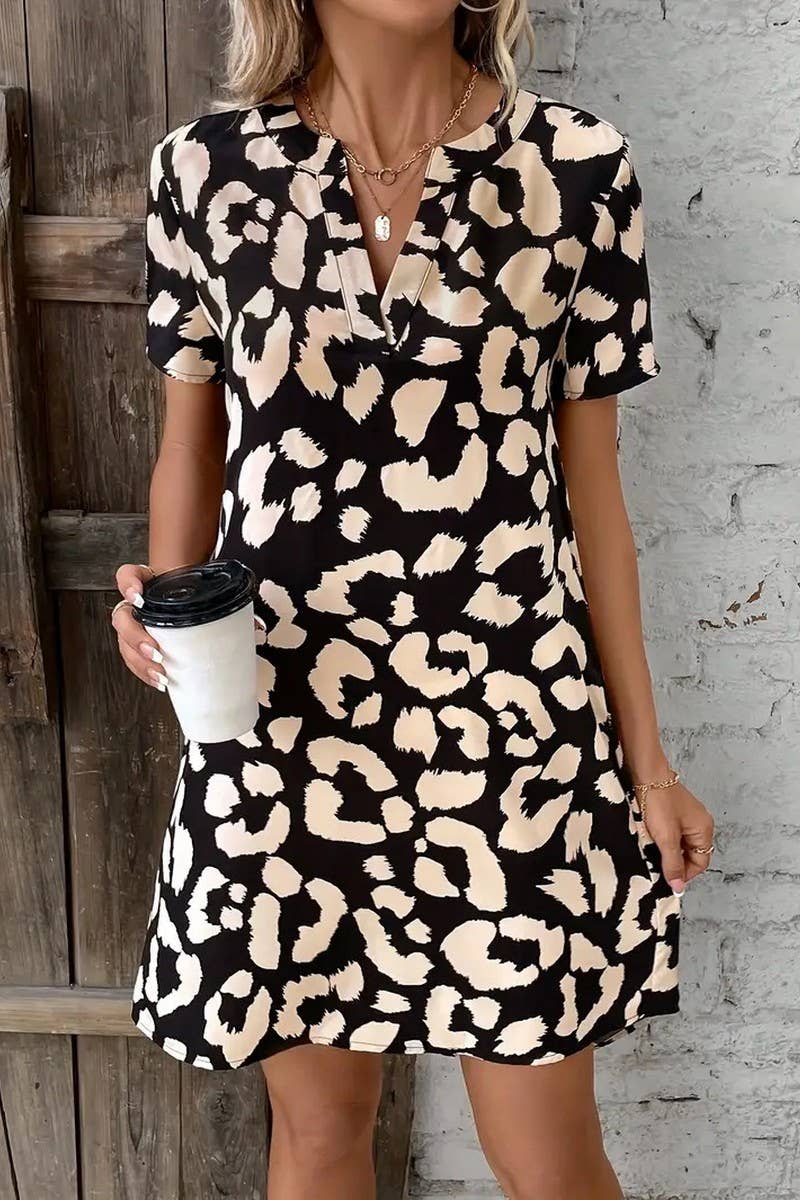 CWDSD8571_V-NECK FLORAL PRINT SHORT SLEEVE DRESS