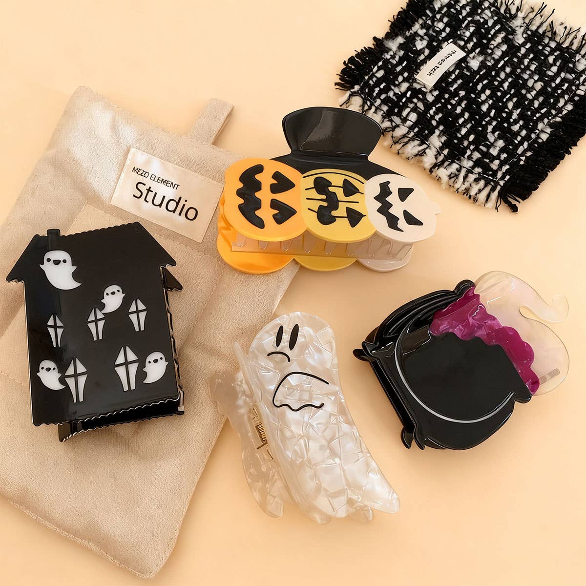 CWAHA07709_HALLOWEEN GHOST PUMPKIN CLAW HAIR CLIP