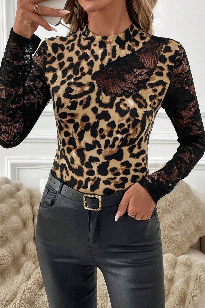 CWTBLL3508_LACE PATCHWORK LONG-SLEEVED BOTTOMING TOP