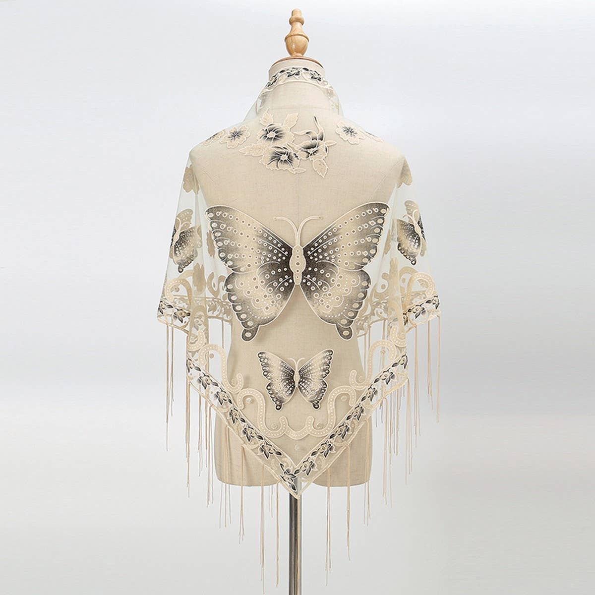 LACE BUTTERFLY EMBROIDERED TRIANGLE SHAWL