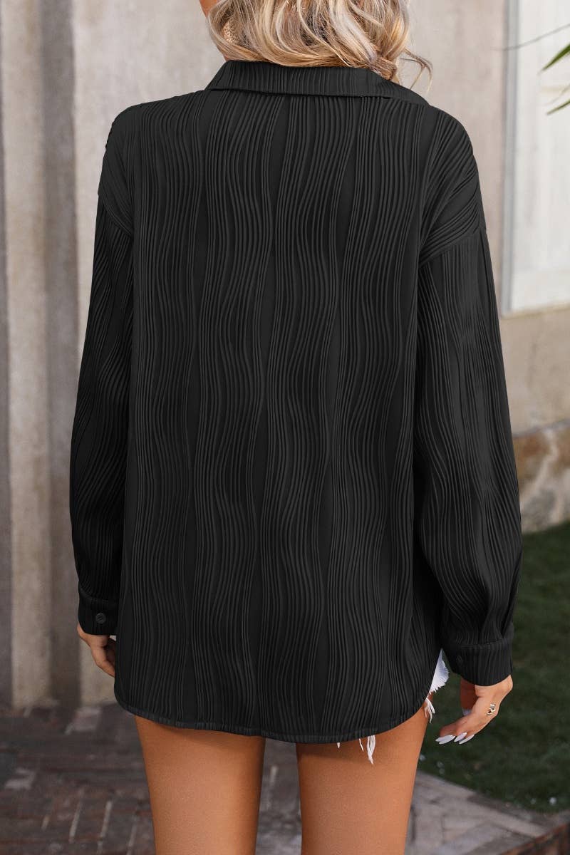 CWTSTL2190_STYLISH WAVY TEXTURED LONG SLEEVE SHIRT TOP