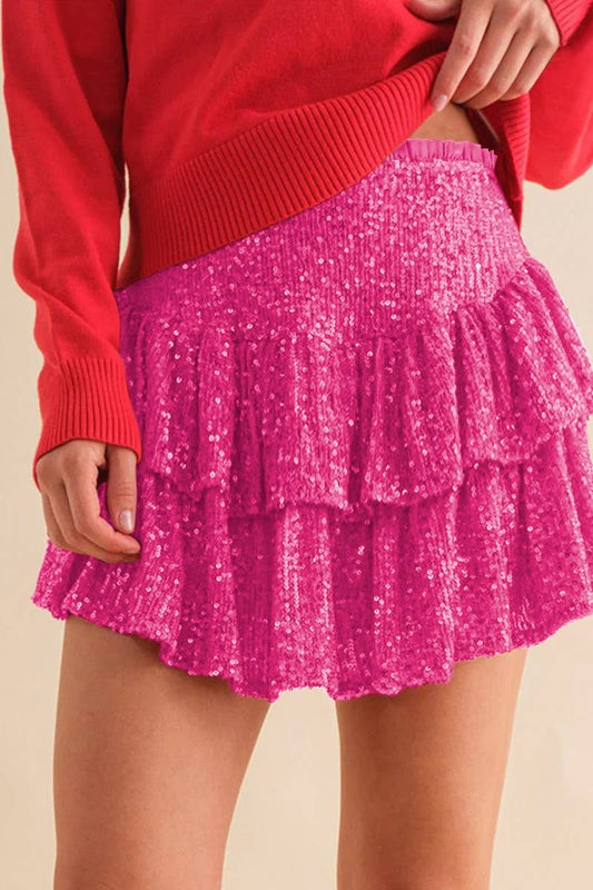 CWBSS0493_SEQUINED SEXY SOLID COLOR PLEATED SKIRT
