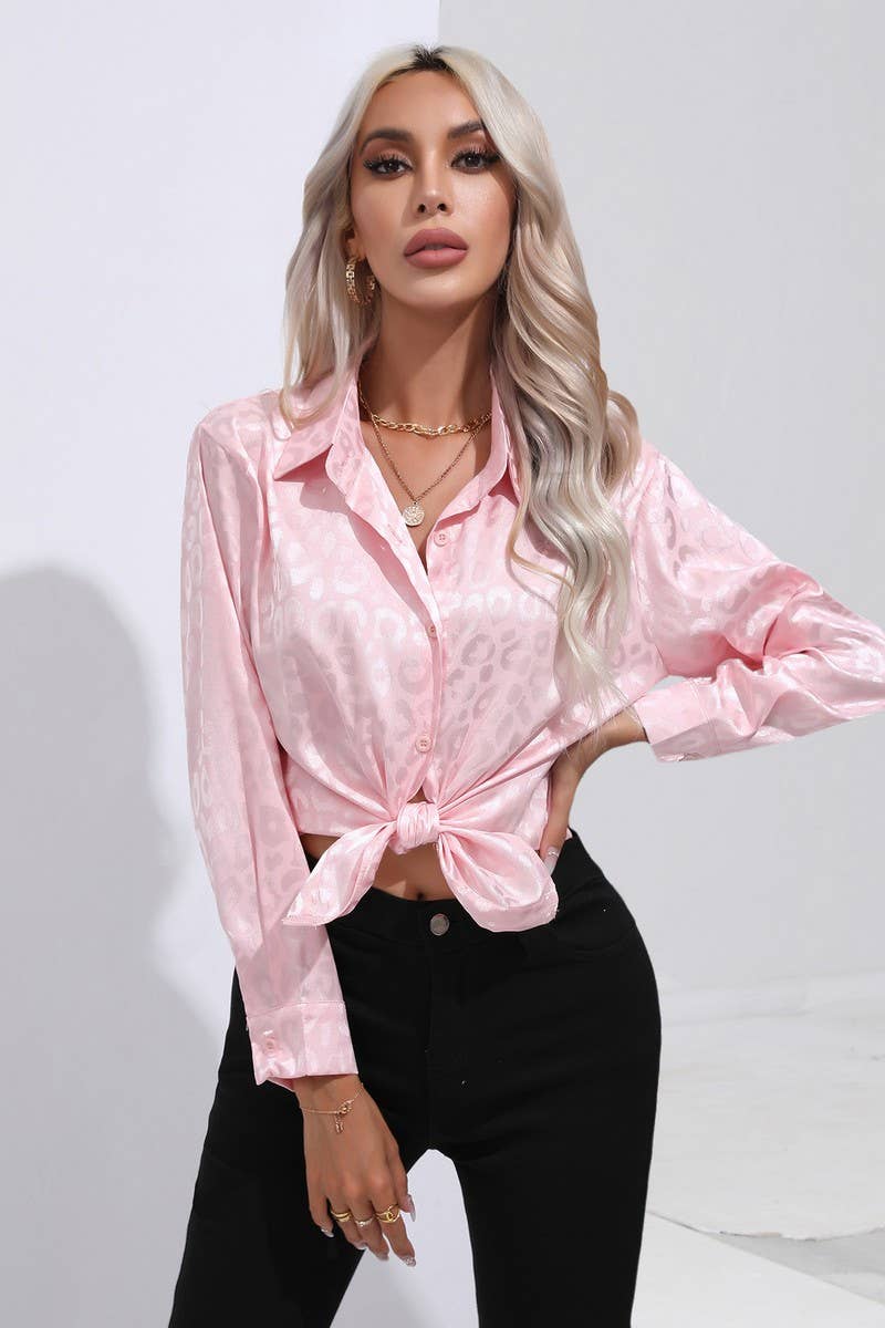 CWTBLL0694_Button Down Silky Satin Long Sleeve Top