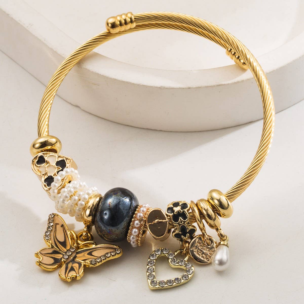 Trendy Stainless Steel Butterfly Heart Bracelet