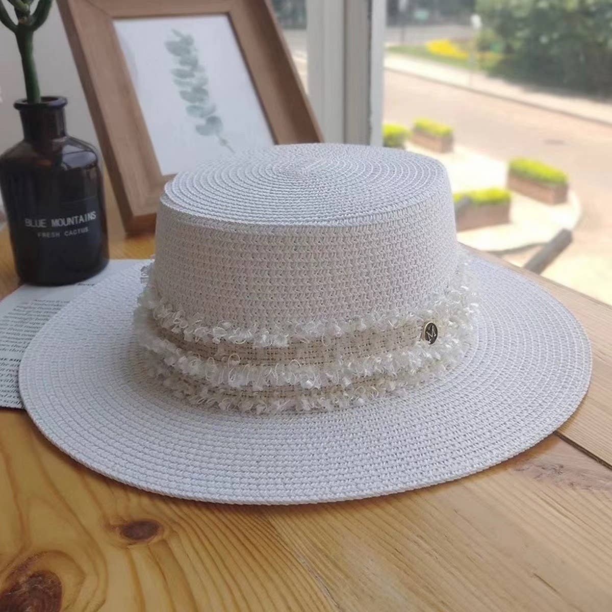 Summer retro flat top fresh small straw hat_CWAH3482