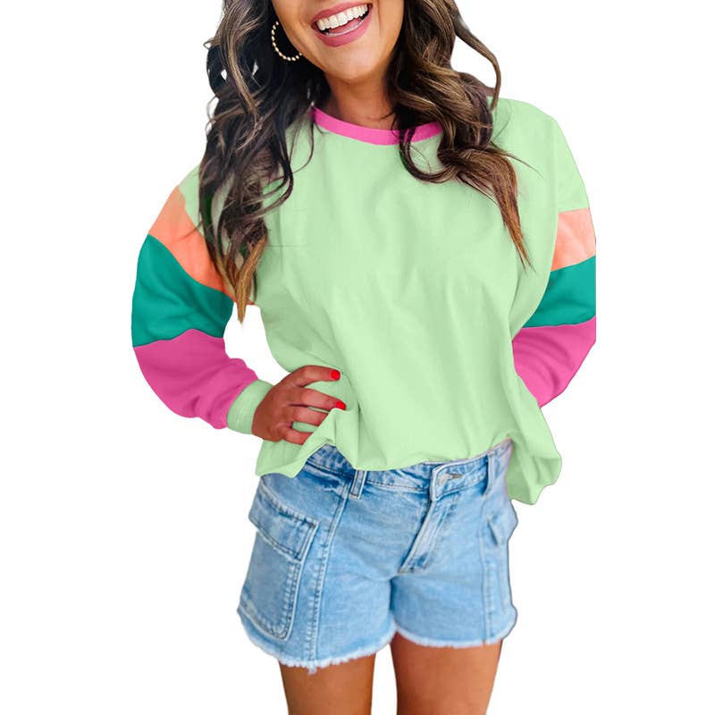 CASUAL MULTI-COLOR PATCHWORK LOOSE PULLOVER SHIRT