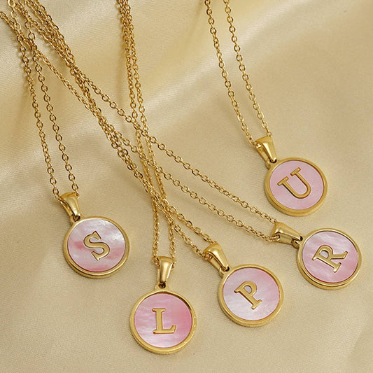 ROUND 18K GOLD STAINLESS STEEL 26LETTERS NECKLACE