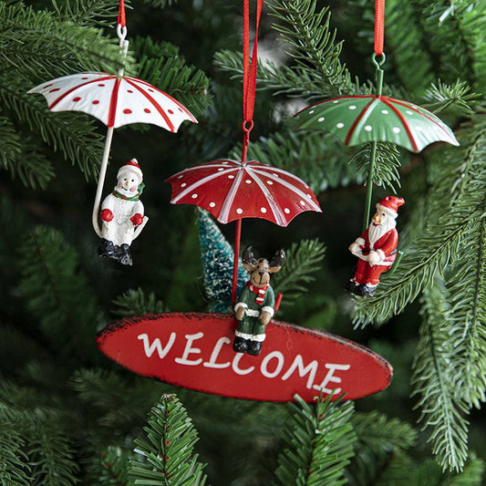 Vintage Painted Iron Umbrella Snowman Decor