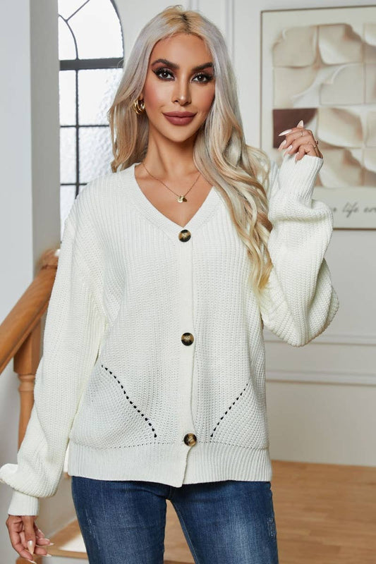 CWOCAL2054_SOLID COLOR SINGLE-BREASTED LONG-SLEEVED CARDIGAN