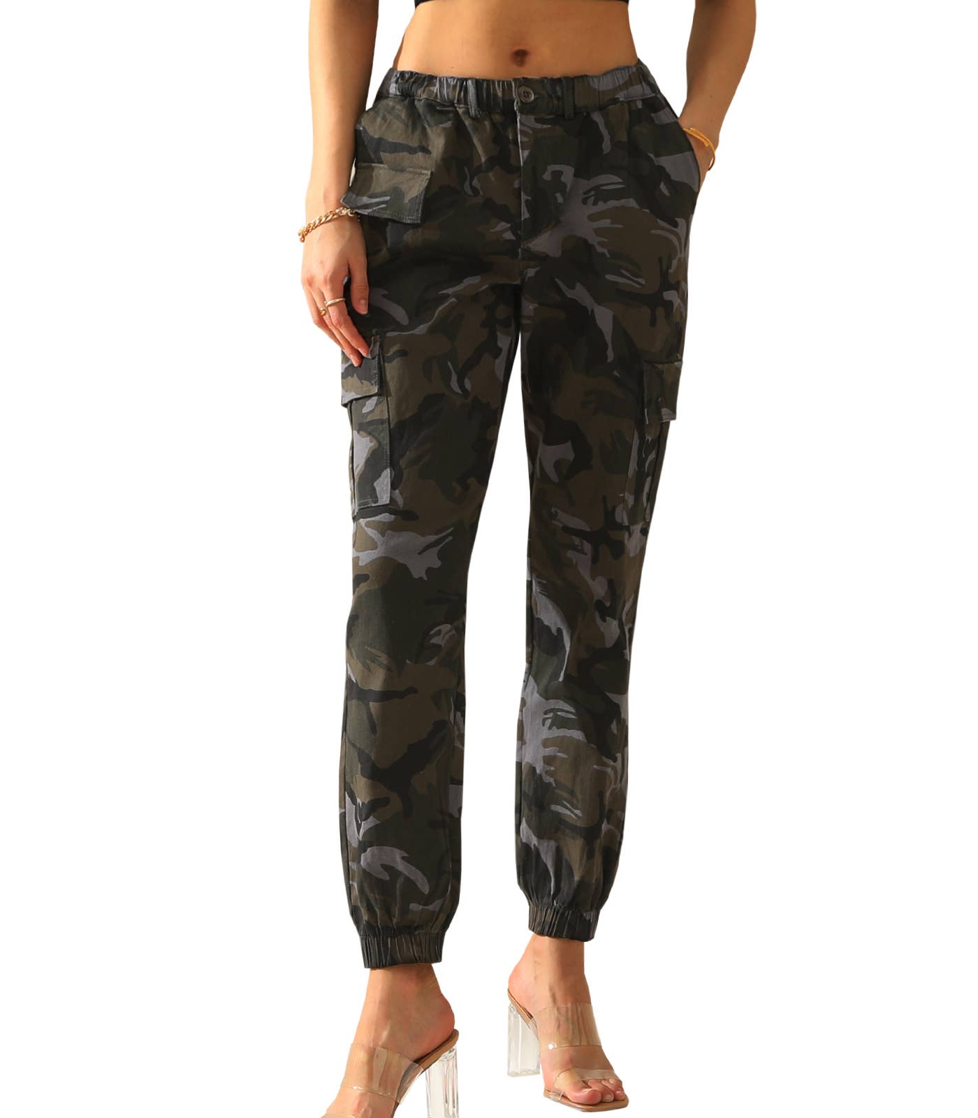 CWBLP400-1_Elastic Waist Camo Cargo Pants Cotton Work Pants