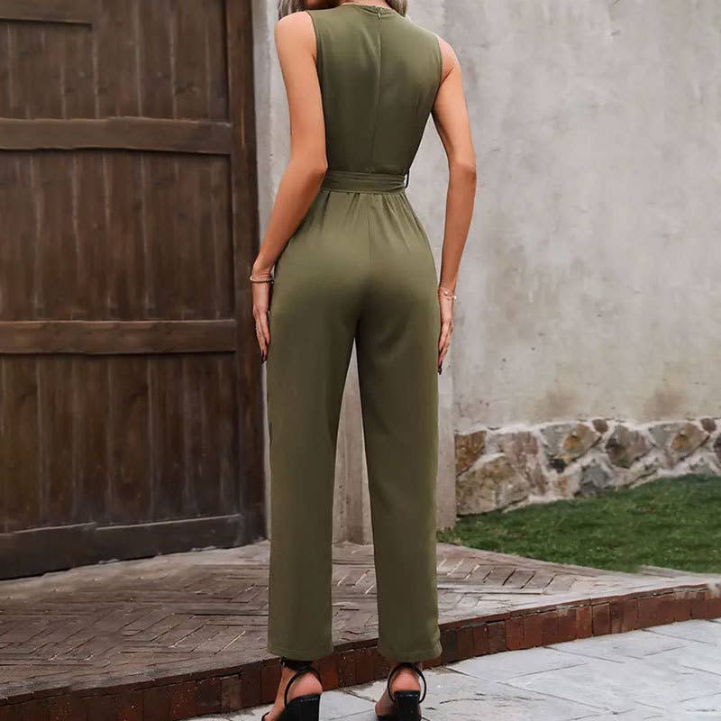 Cross-neck waistband jumpsuit