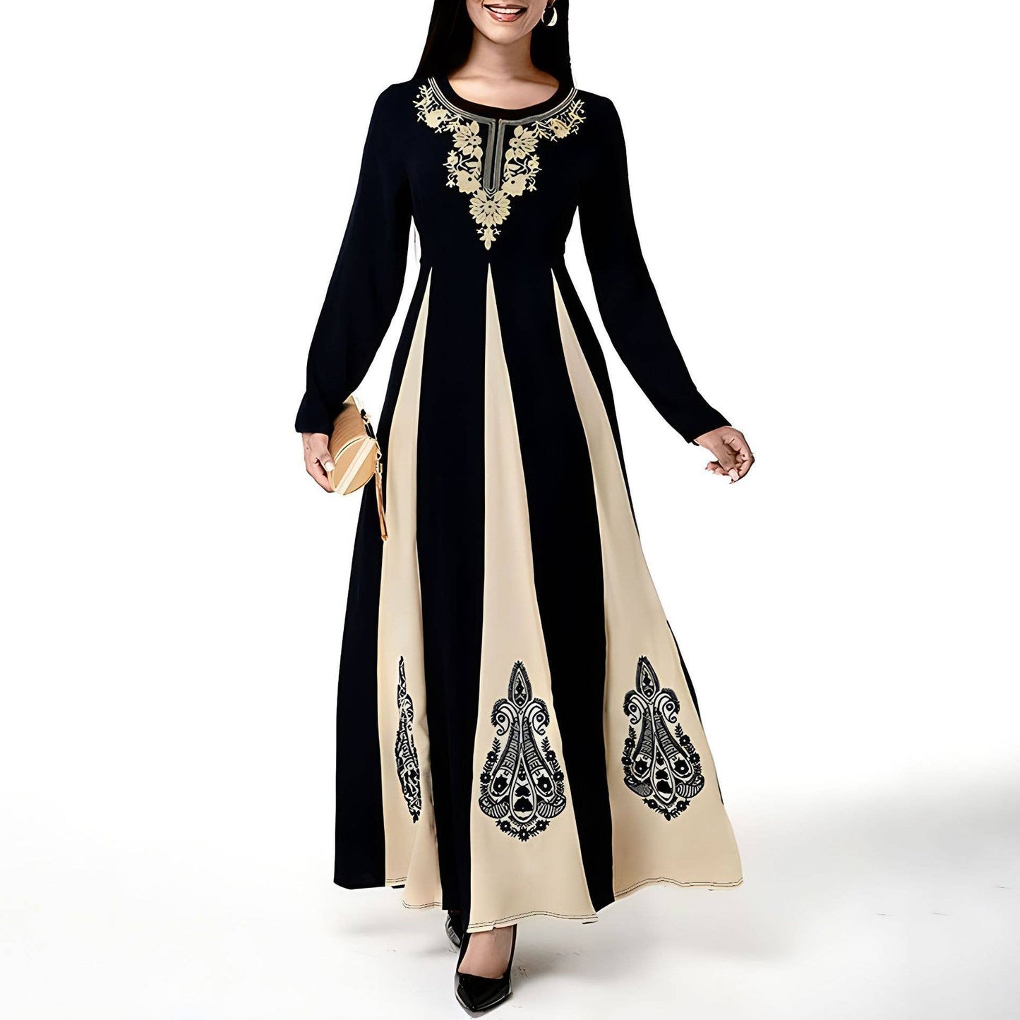 CREW-NECK FULL-LENGTH DRESS WITH WAIST TUCKED