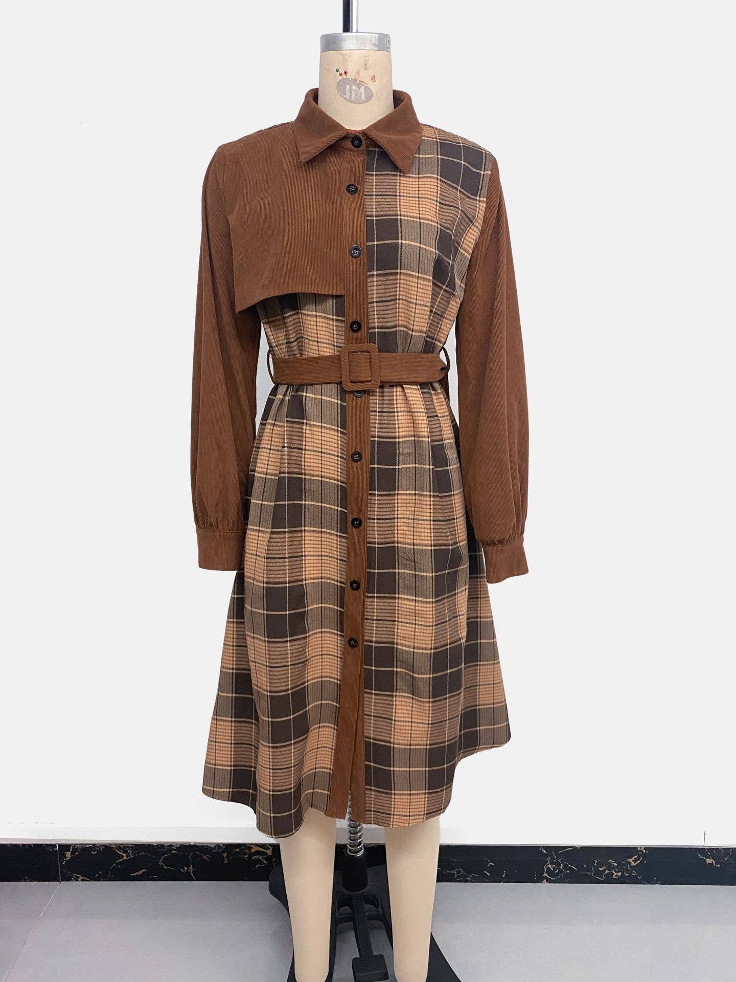 Casual retro-style patterned patchwork dress