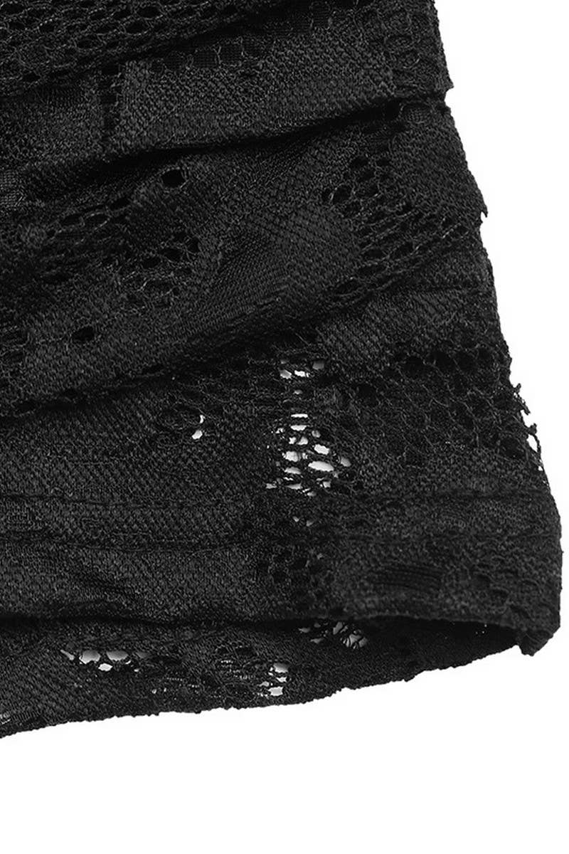 CWTBLL2468_V-NECK LACE BLACK LONG-SLEEVED TOP