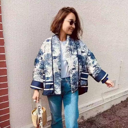 QUILTED JACKET WITH  FLORAL PRINT LAPEL_CWOJA1565