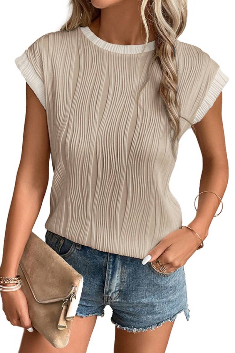 CWTBLSL0480_SUMMER SOLID COLOR CREW NECK SHORT SLEEVE TOP