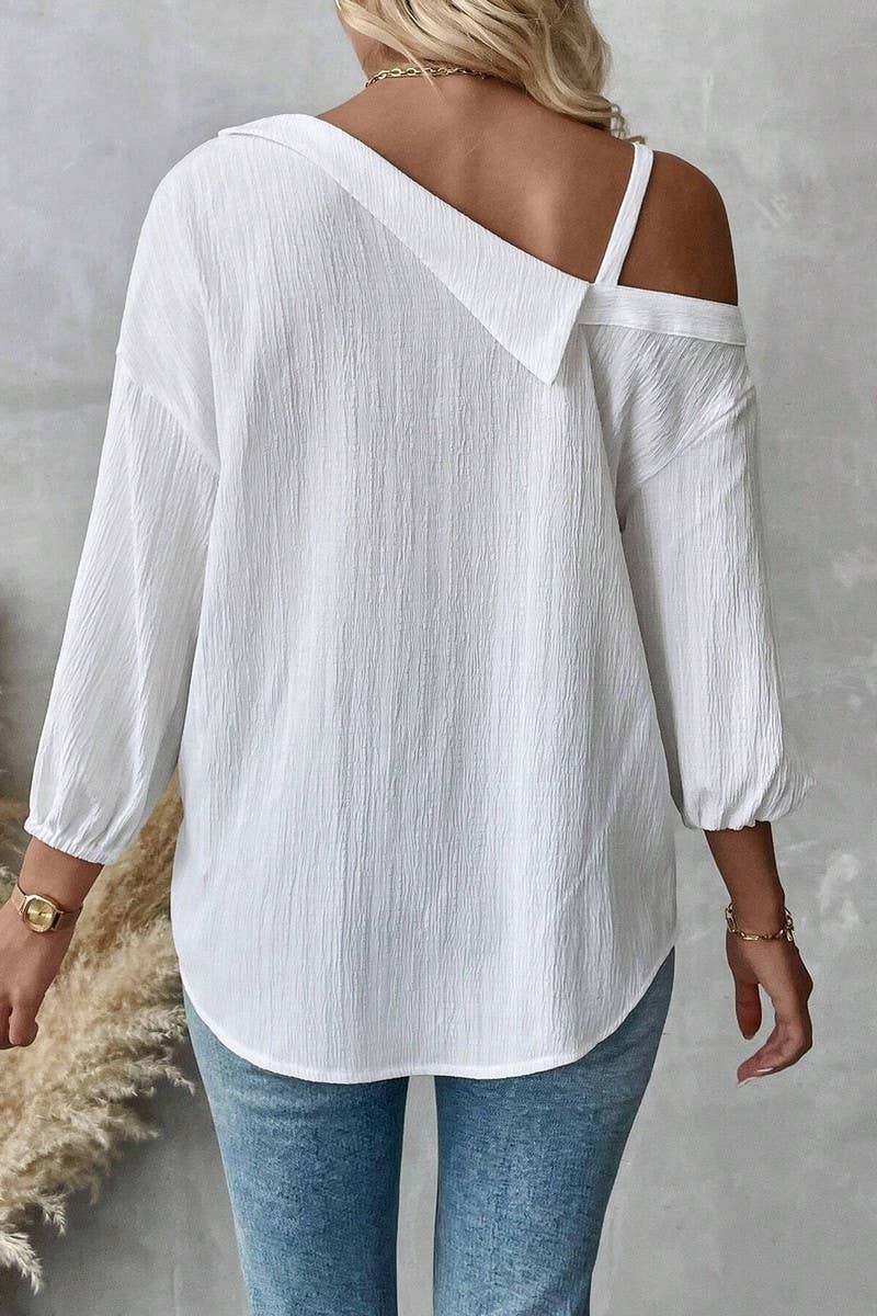 CWTSTL2794_LAPEL OFF-SHOULDER TEXTURED SINGLE-BREASTED SHIRT