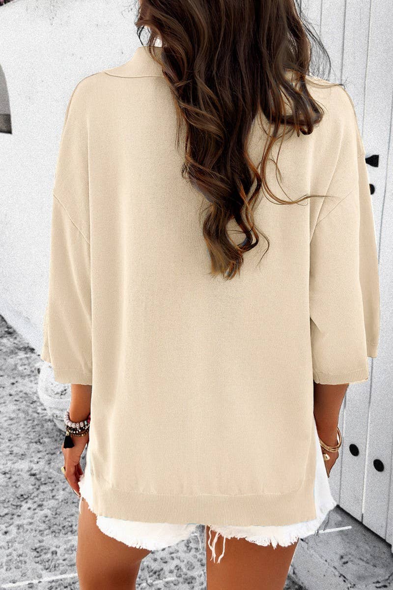 CWOSWL2084_Collared Neck Short Sleeve Sweater