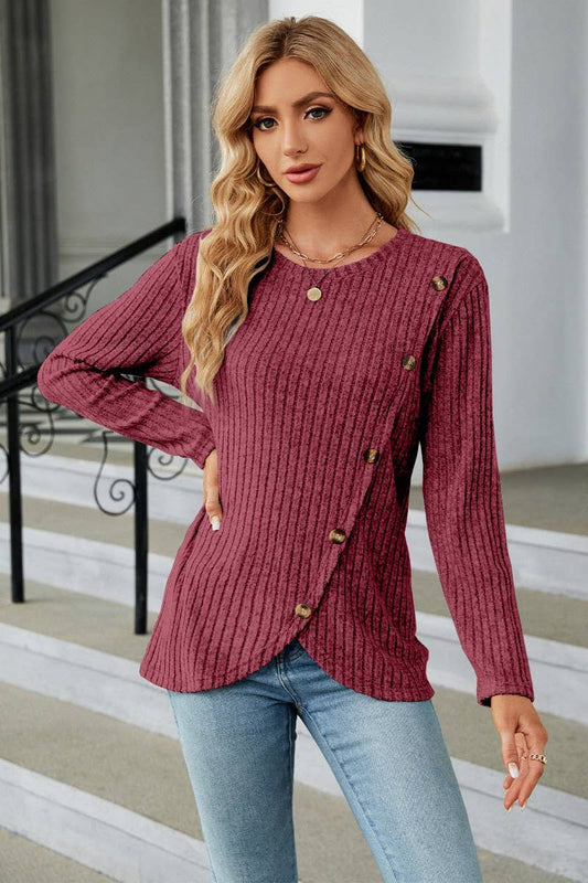 CWTBLL1114_LONG SLEEVE ROUND NECK TULIP HEM BOTTOMING SHIRT