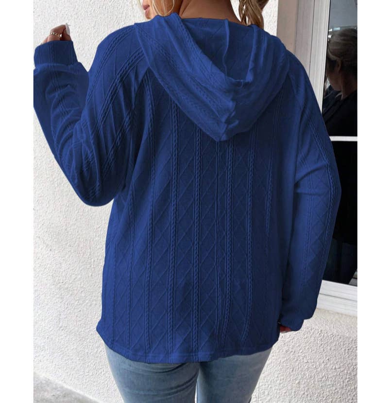 Casual jacquard patch loose hooded sweatshirt