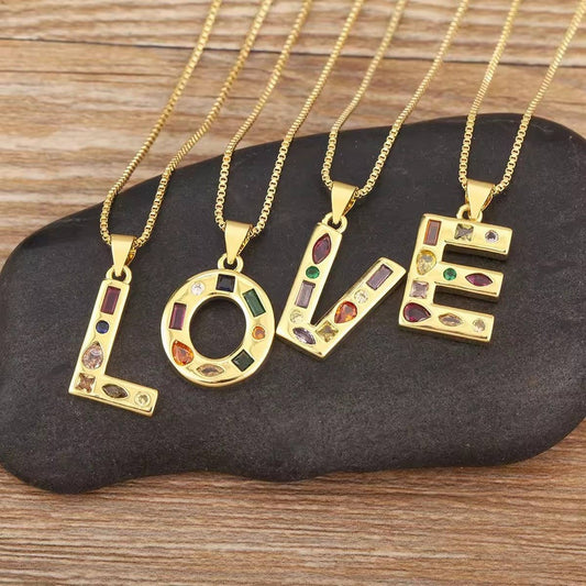 26 Letters Copper Zirconia Pendant Necklace_CWMM5873