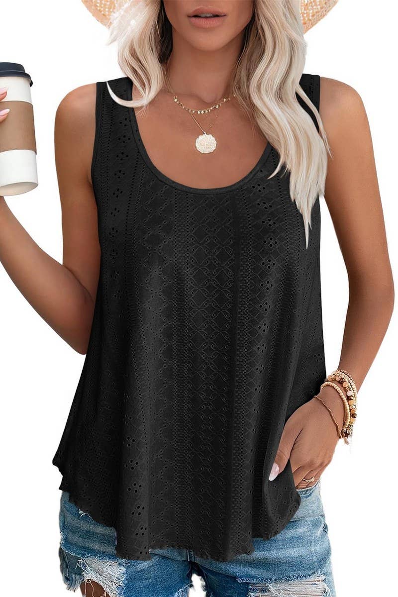 CWTBLSL0443_ROUND NECK NEEDLE EYE SLEEVELESS VEST T-SHIRT
