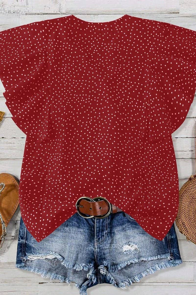 CWTTSL0333_SWEET PRINCESS SLEEVE V-NECK CHIFFON SHIRT