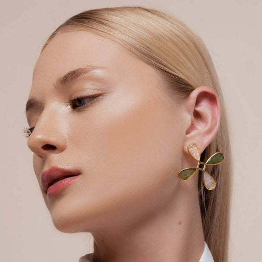18K Gold Plated Irregular Color Stone Earrings_CWAJE4990