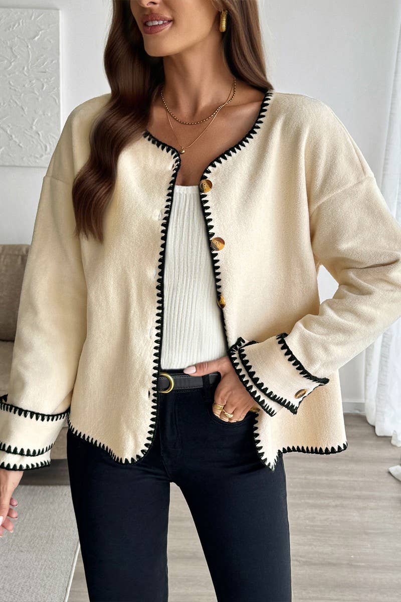 CWOCO00172_CASUAL CONTRAST-TRIMMED LOOSE CREW NECK JACKET