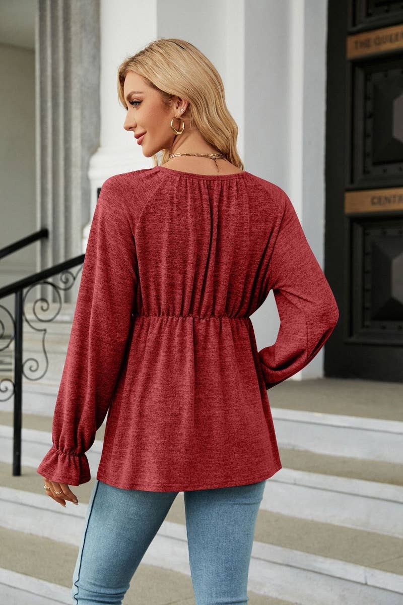 CWTBLL2828_FALL CREW NECK LONG SLEEVE WAISTBAND TOP